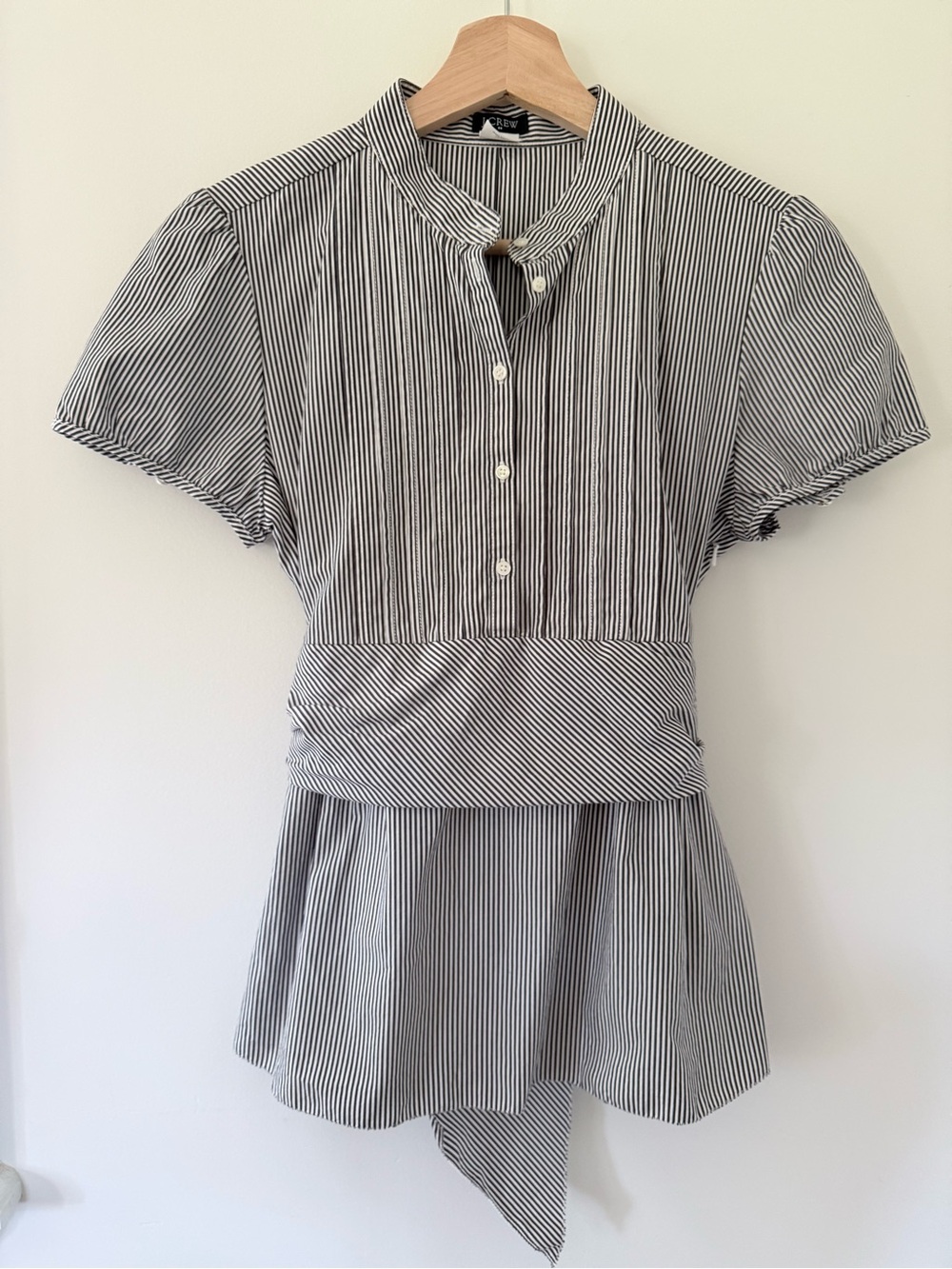 J Crew NWOT Striped Peplum Tie-Waist Blouse in Black and White